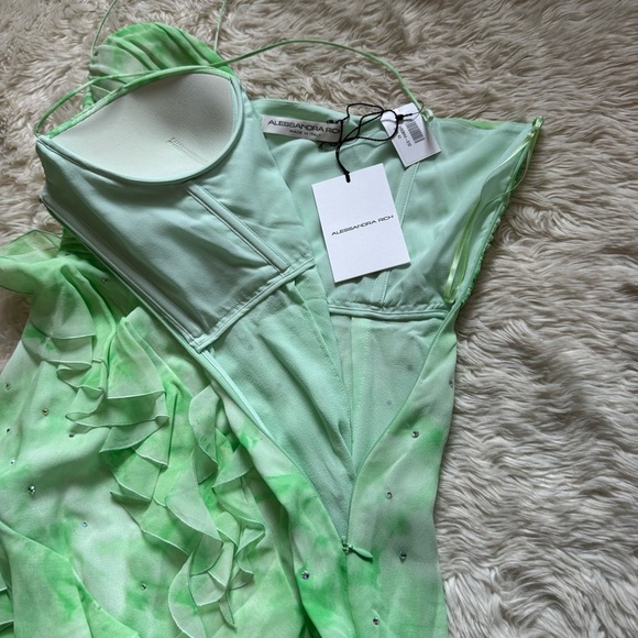 NWT Allessandra Rich Asymmetric Embellished Tie-Dyed Silk Georgette Gown - Picture 6 of 10